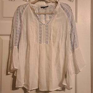 White Boho Top With Blue Accents